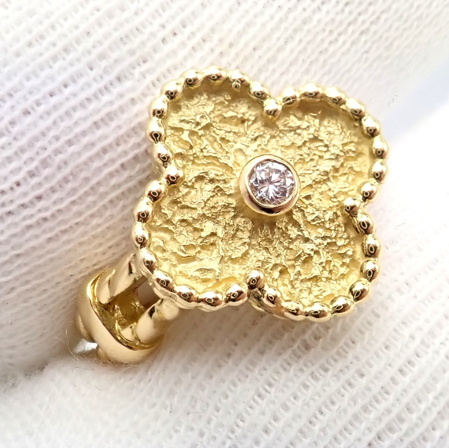 Authentic! Van Cleef & Arpels Vintage Alhambra 18k Yellow Gold Diamond Ring 4.75 | Fortrove