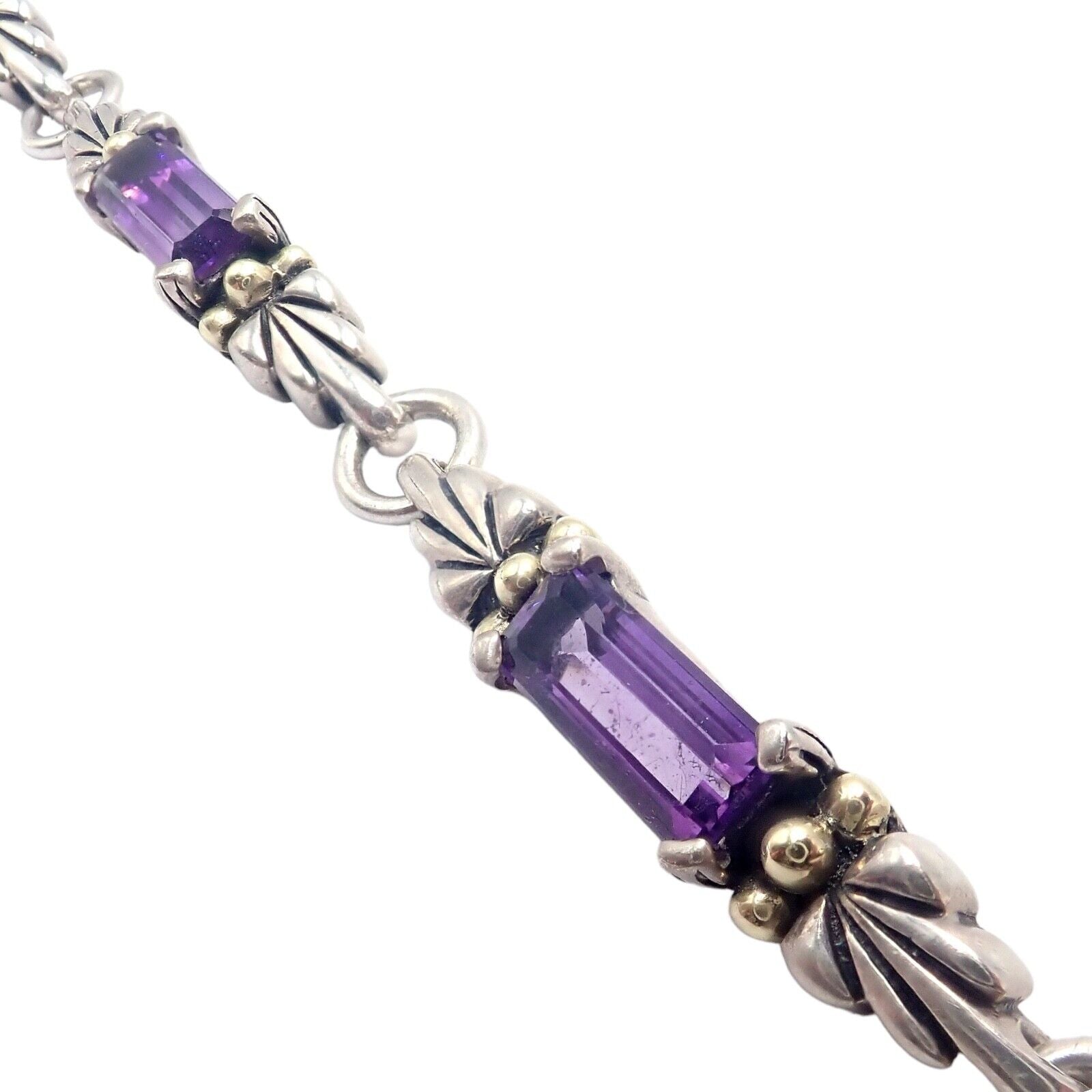 Authentic! Lagos Caviar Silver + 18k Yellow Gold Amethyst Bracelet | Fortrove