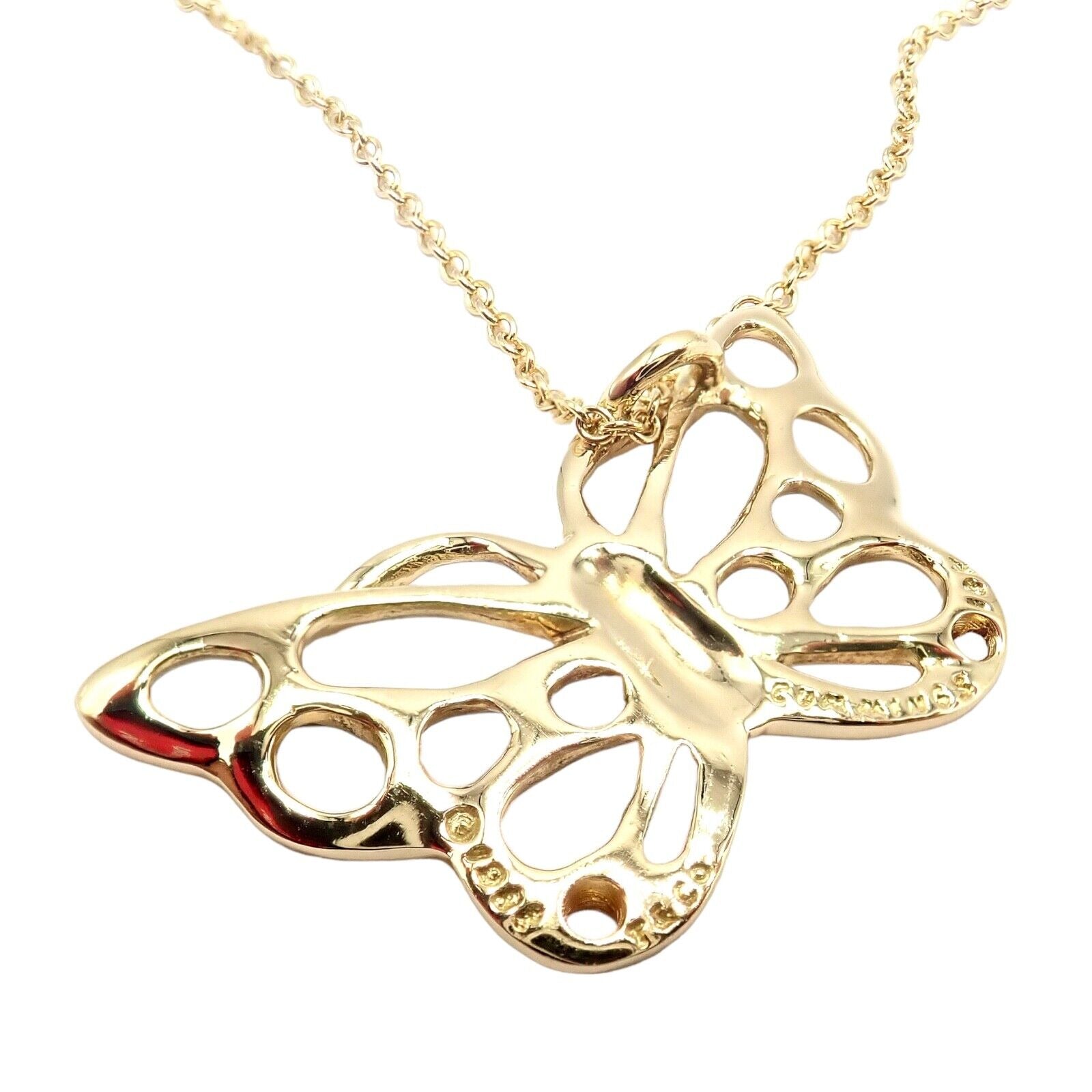 Authentic! Tiffany & Co Cummings 18k Yellow Gold Butterfly Pendant Necklace 1988 | Fortrove