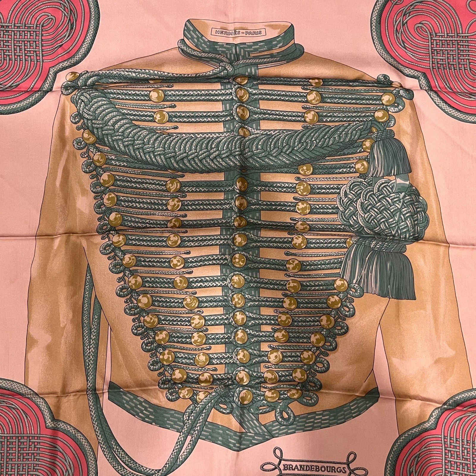 Authentic Hermes Pink Brandebourgs Silk Scarf 90cm | Fortrove