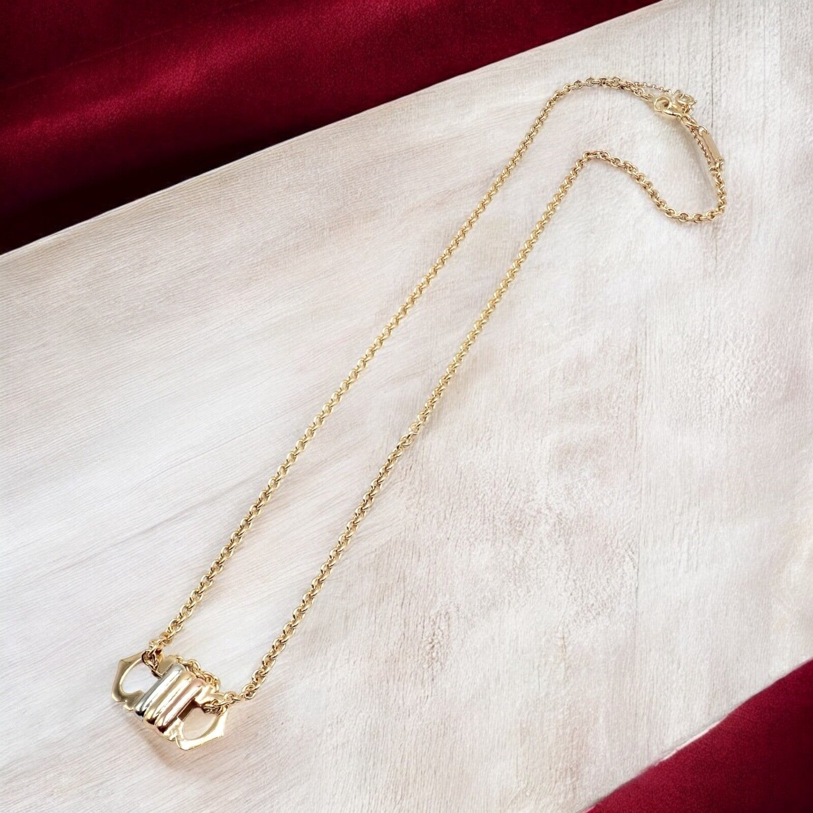 Authentic! Cartier 18k TriColor Gold Double C Charm Pendant Necklace | Fortrove