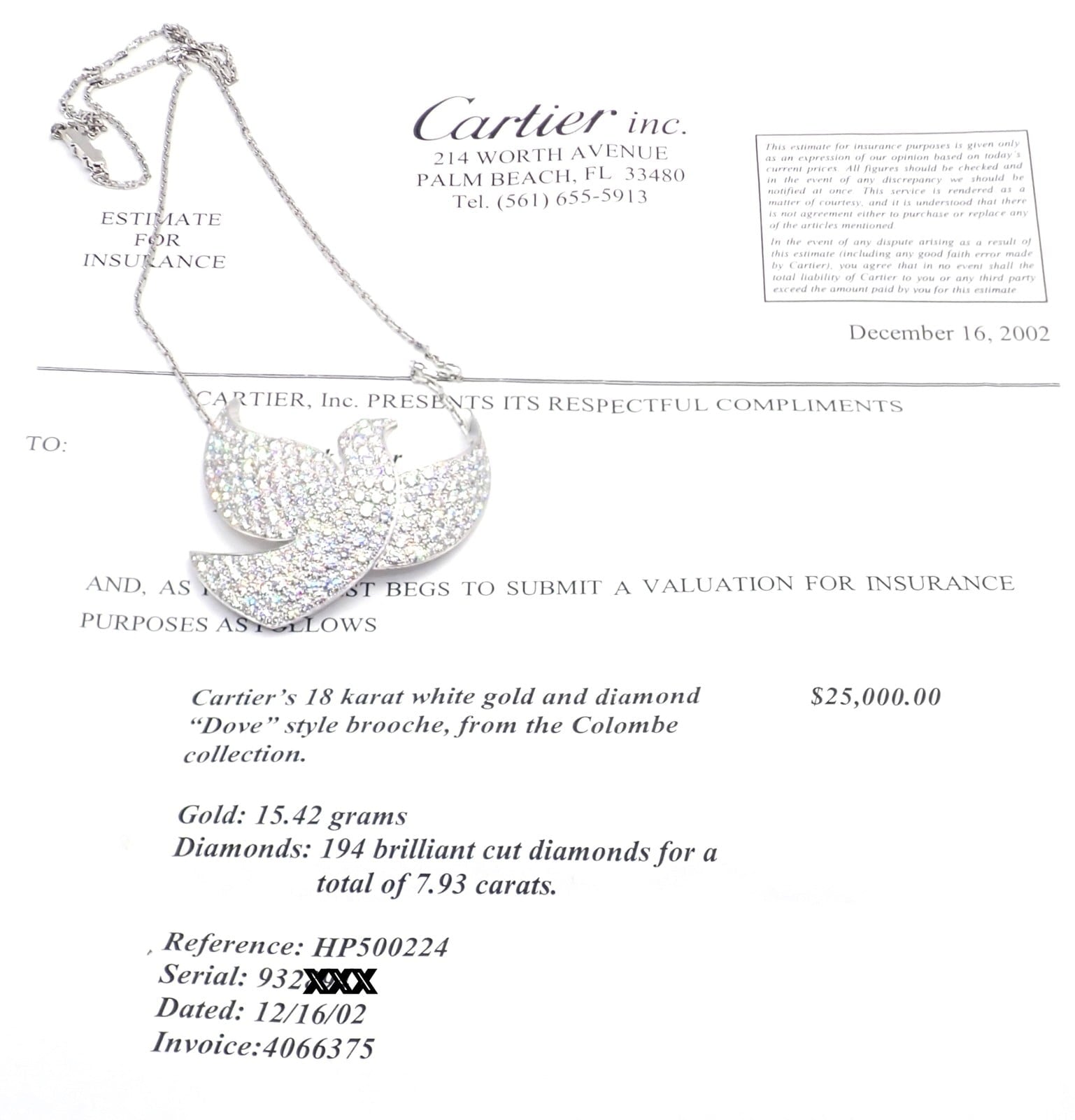 Cartier Jewelry & Watches:Fine Jewelry:Necklaces & Pendants Authentic! Cartier Colombe Dove Of Peace 18k White Gold Diamond Necklace Paper