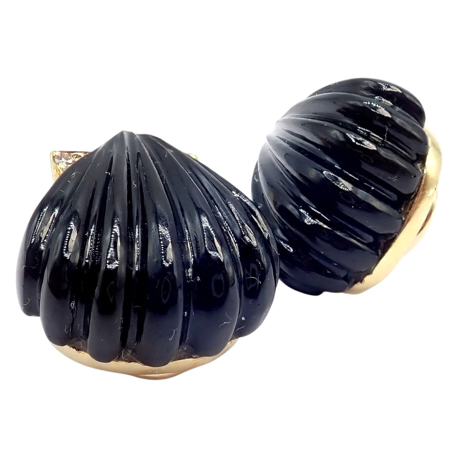 Cartier Jewelry & Watches:Fine Jewelry:Earrings Vintage Estate Cartier Yellow Gold Diamond Onyx Shell Earrings