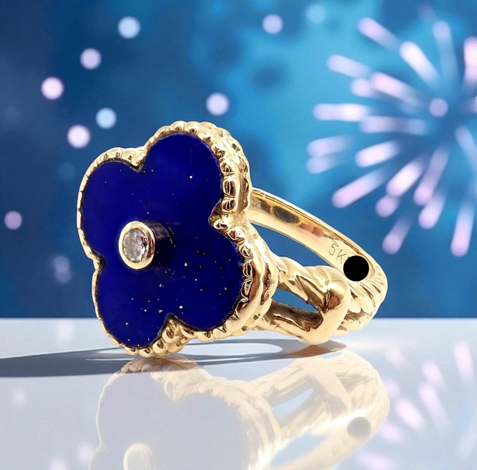 Van Cleef & Arpels Jewelry & Watches:Fine Jewelry:Rings Van Cleef & Arpels Alhambra 18k Yellow Gold Lapis Lazuli Diamond Ring Sz 4