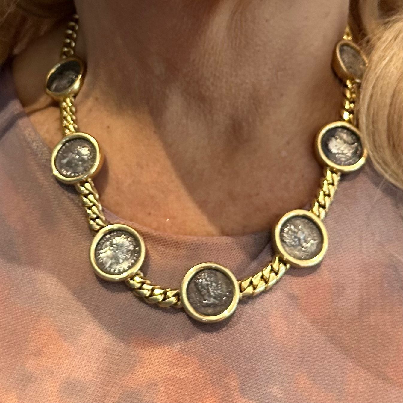 Vintage! Bvlgari Bulgari 18k Yellow Gold 7 Antique Coin Monete Link Necklace | Fortrove