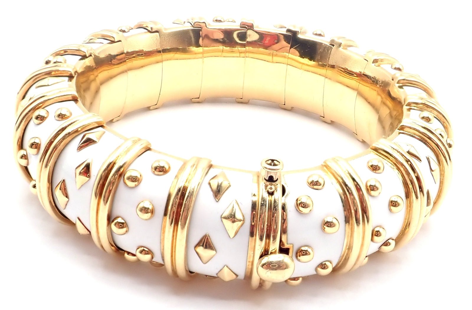 Tiffany & Co Schlumberger Dot Losange 18k Yellow Gold Enamel Bangle Bracelet | Fortrove