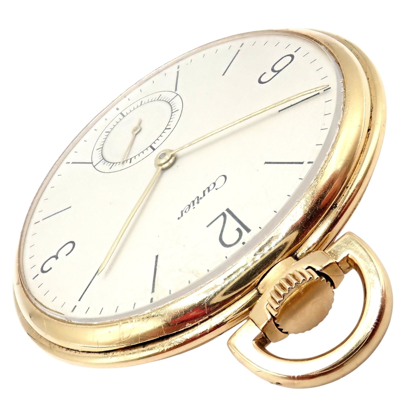 IWC International Watch Co. Cartier 18k Yellow Gold 19s Thin Pocket Watch 1940's | Fortrove