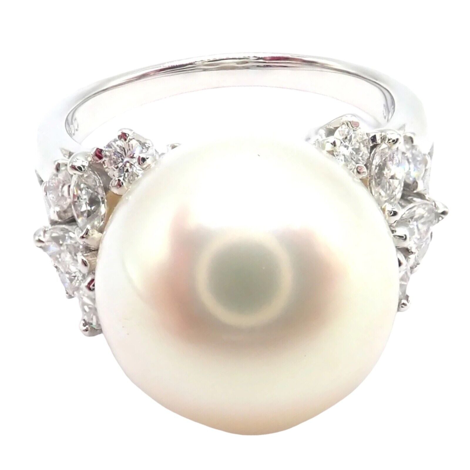 Rare! Authentic Mikimoto Platinum Diamond Large 12mm South Sea Pearl Ring | Fortrove