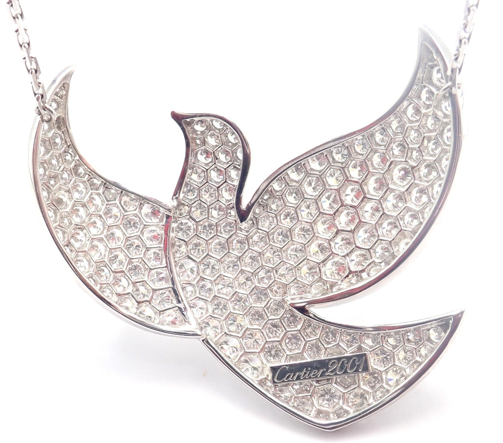 Authentic! Cartier Colombe Dove Of Peace 18k White Gold Diamond Necklace Paper | Fortrove