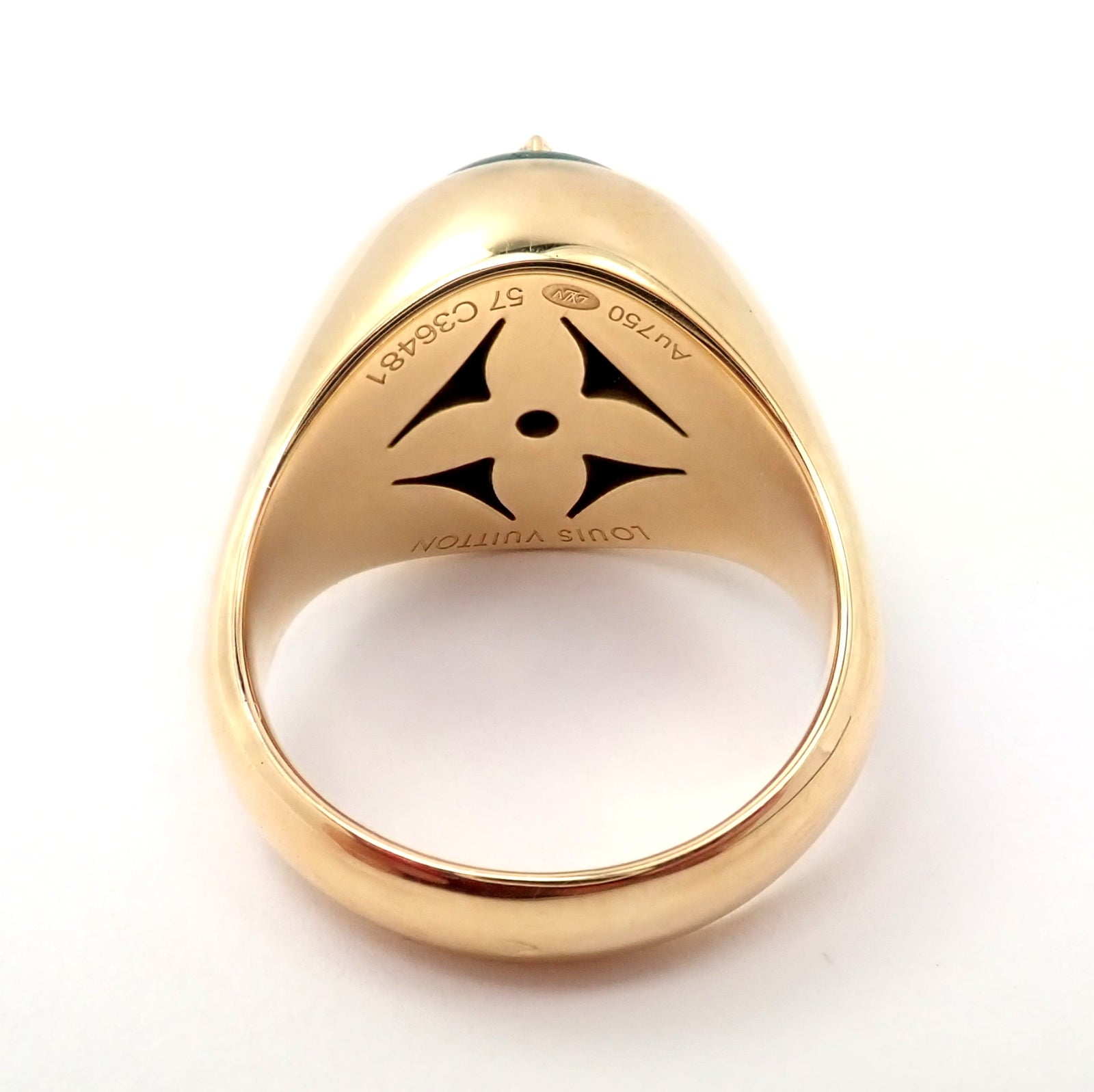 Authentic Louis Vuitton LV 18k Yellow Gold Diamond Malachite Blossom Signet Ring | Fortrove