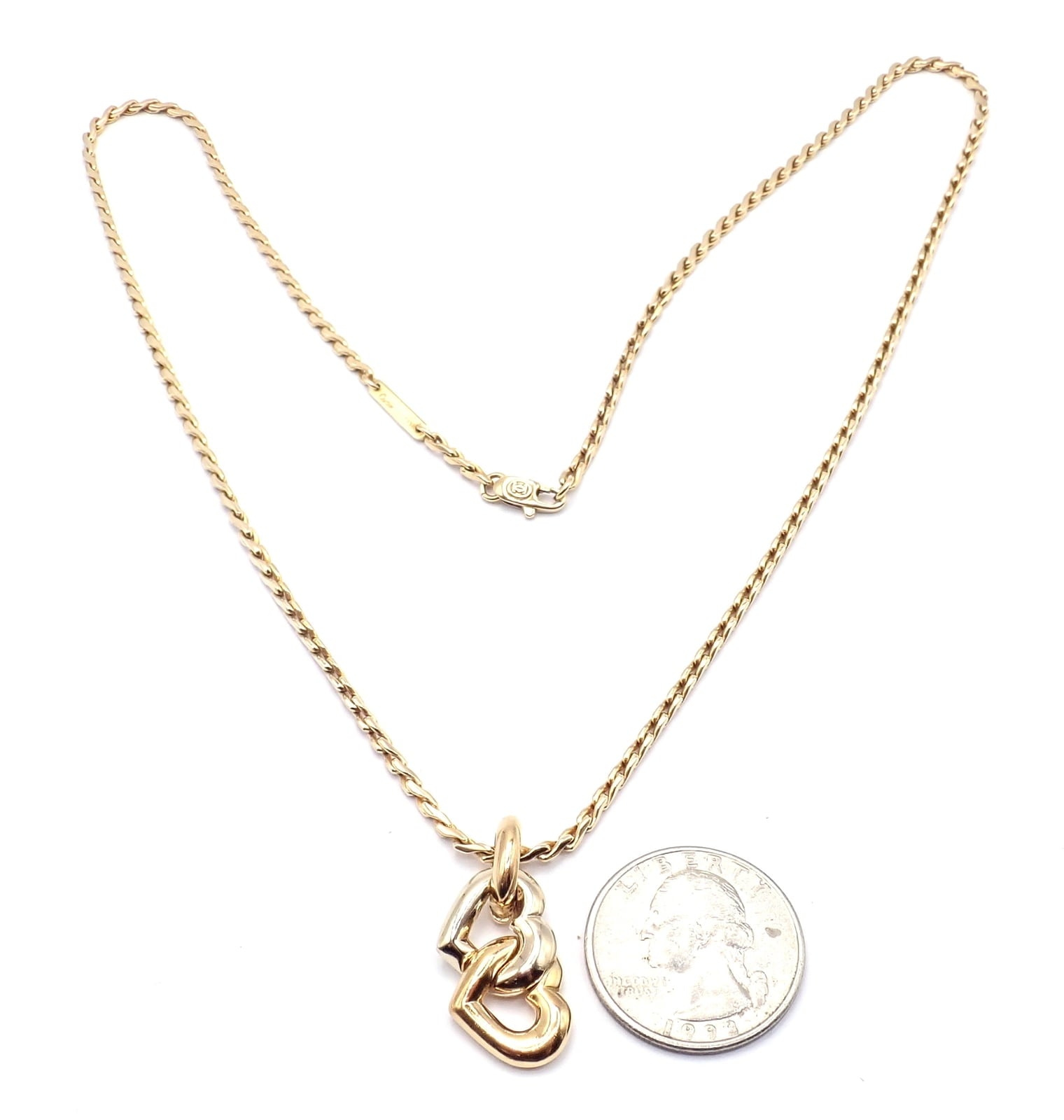 Cartier Jewelry & Watches:Fine Jewelry:Necklaces & Pendants Authentic! Cartier 18k Yellow White Gold Double Heart Pendant Chain Necklace
