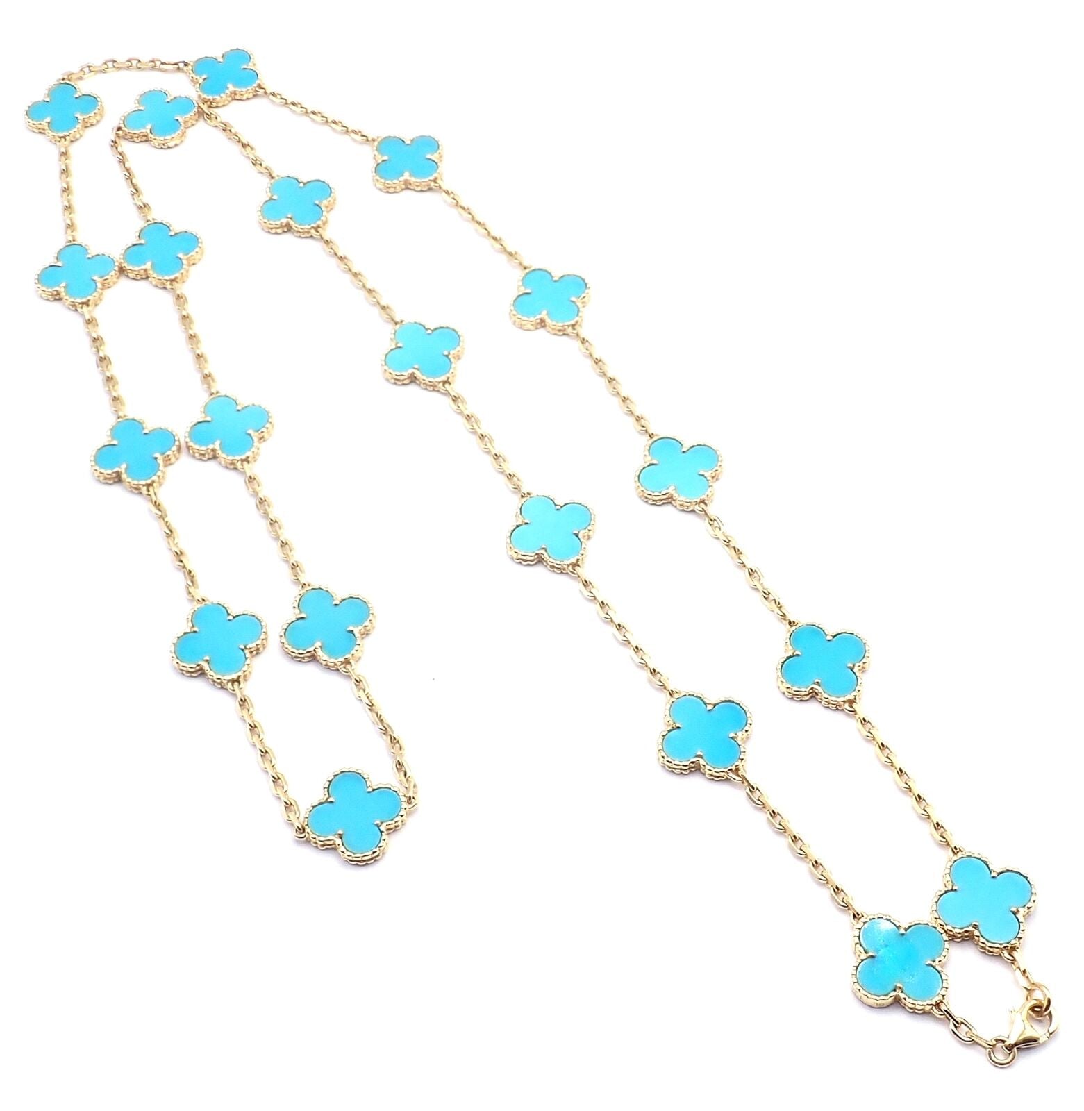 Van Cleef & Arpels Jewelry & Watches:Fine Jewelry:Necklaces & Pendants Van Cleef & Arpels 18k Yellow Gold 20 Motif Alhambra Turquoise Necklace Paper
