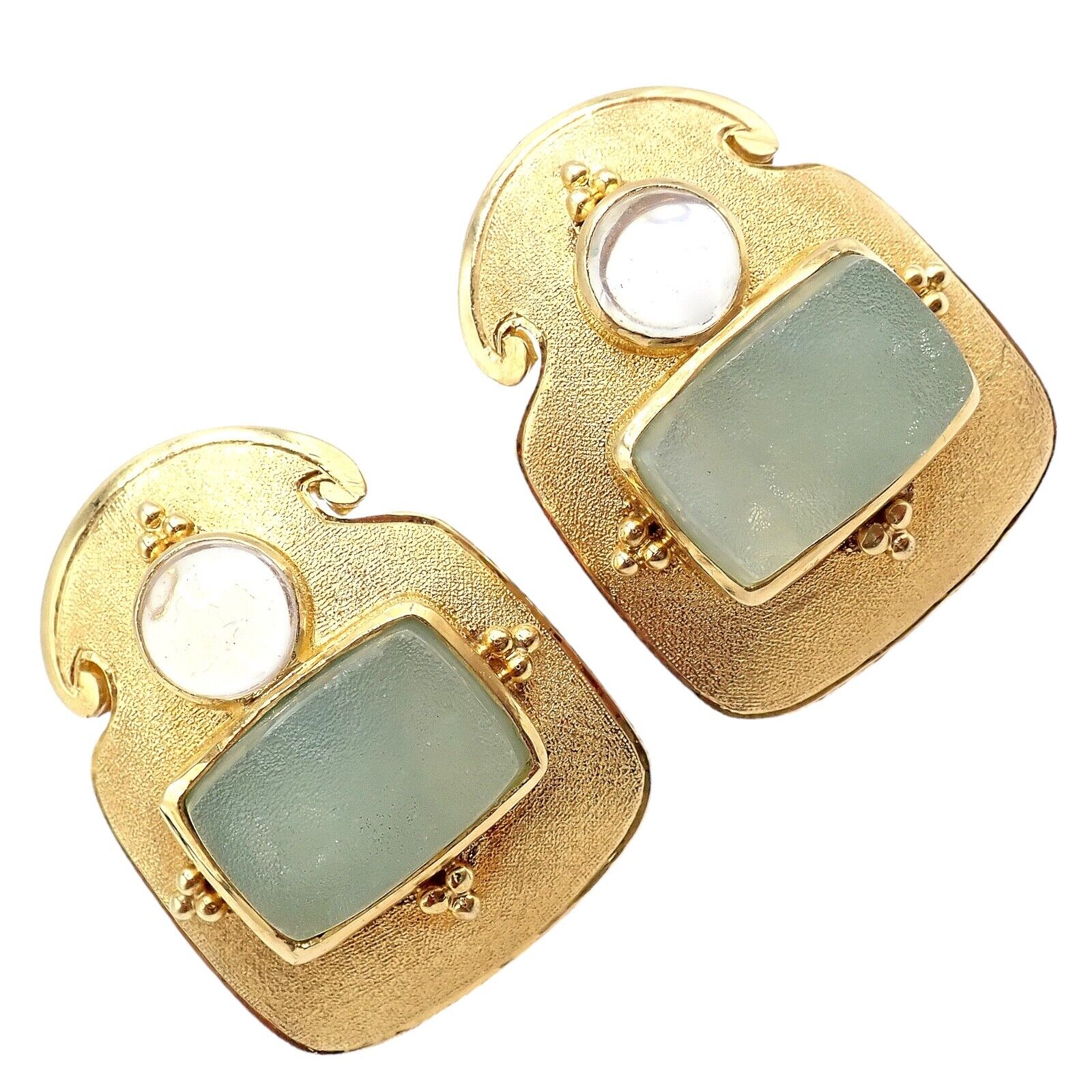 Rare! Vintage Paula Crevoshay 18k Gold Smithsonite Moonstone Earrings OOAK | Fortrove