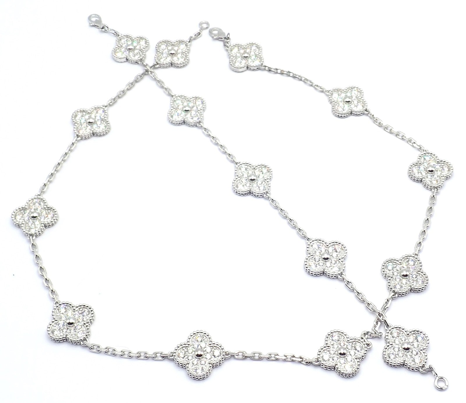 Van Cleef & Arpels 18k Gold Vintage Alhambra Diamond Necklace Bracelet Set Cert. | Fortrove
