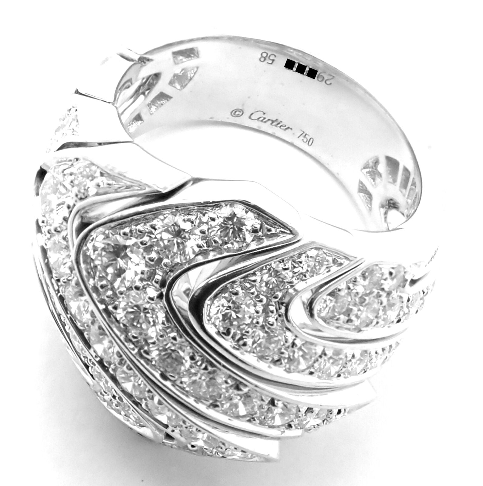 Rare! Authentic Cartier 18k White Gold Diamond Waves Large Ring | Fortrove