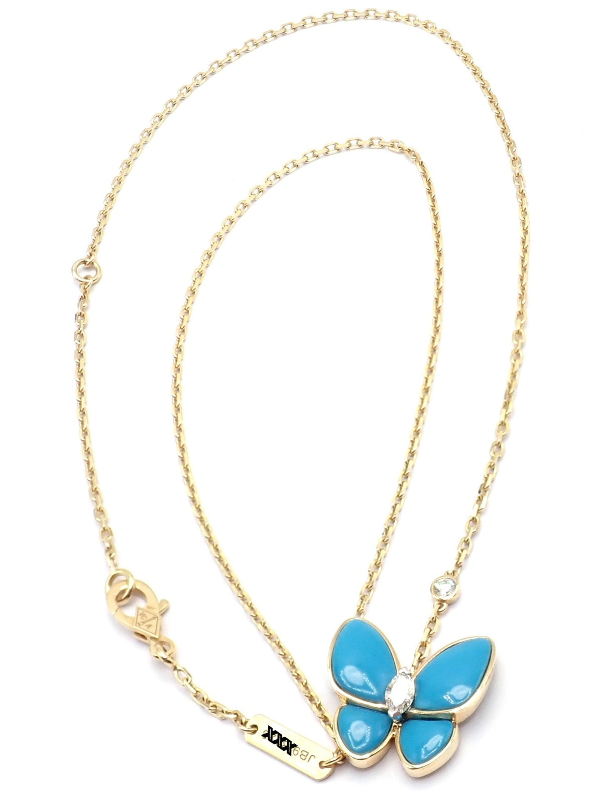 Van Cleef & Arpels 18k Gold Diamond Turquoise Butterfly Pendant Necklace Cert. | Fortrove