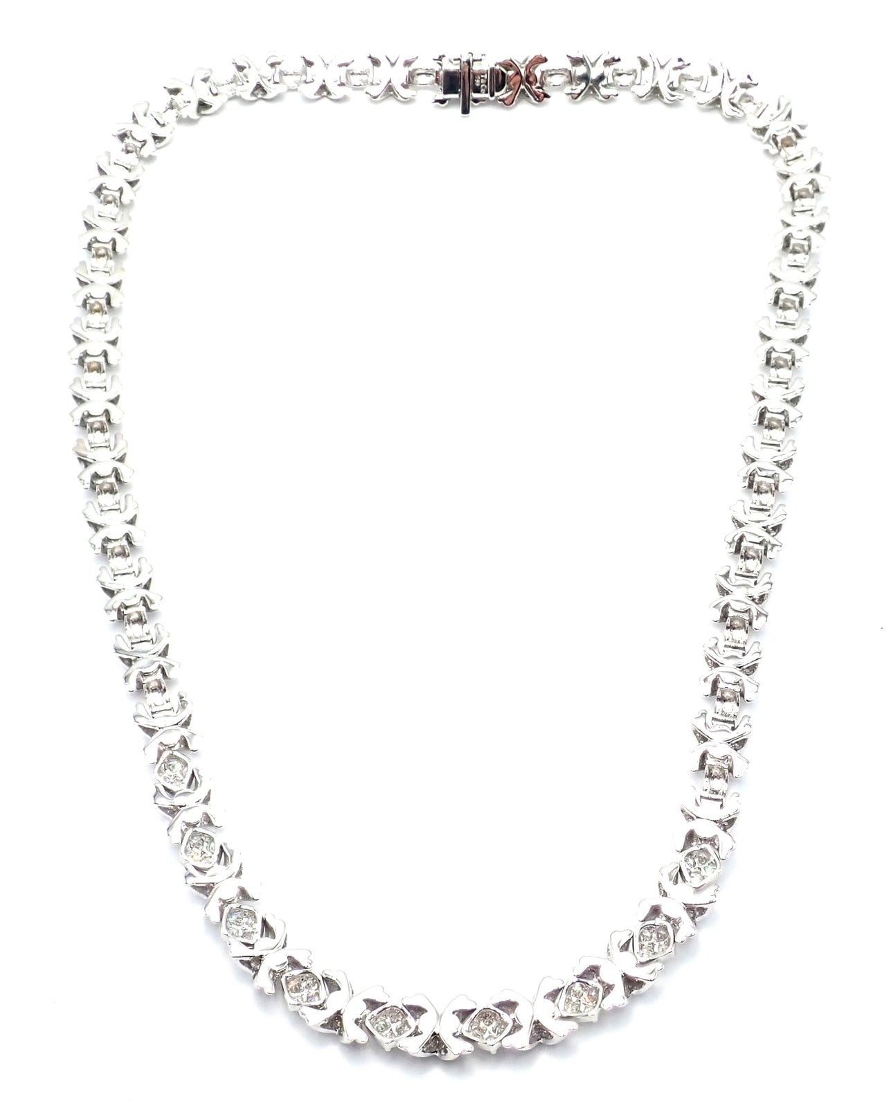 Authentic! Tiffany & Co 18k White Gold Diamond Cluster Signature X Link Necklace | Fortrove