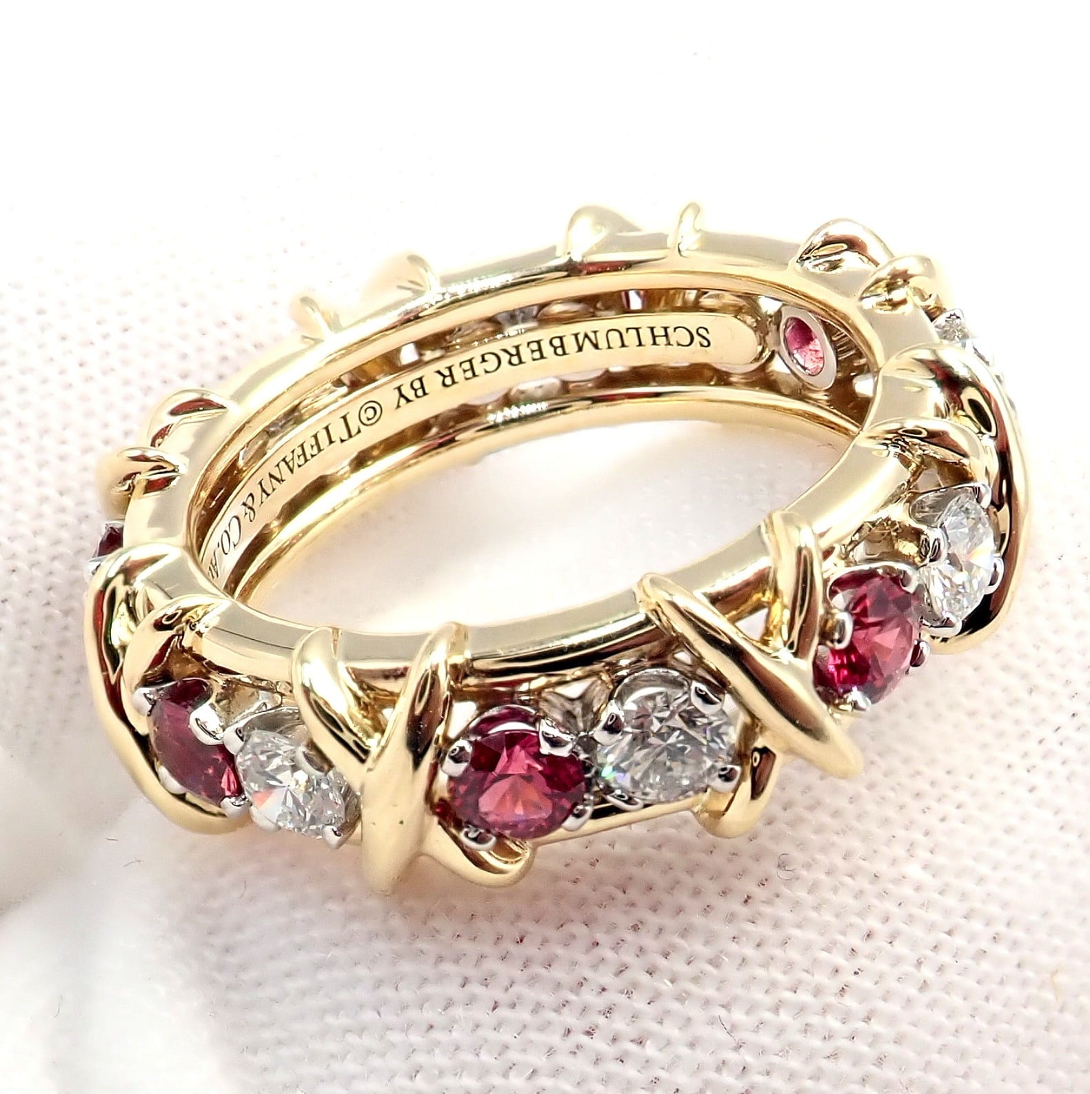 Tiffany & Co. Jewelry & Watches:Fine Jewelry:Rings Tiffany & Co Schlumberger 18k Gold Platinum 16 Stone Diamond Ruby Band Ring Sz 5
