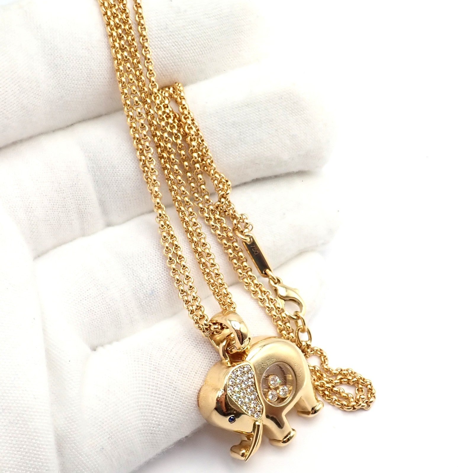 Authentic! Chopard 18k Yellow Gold Large Happy Elephant Pendant Necklace | Fortrove