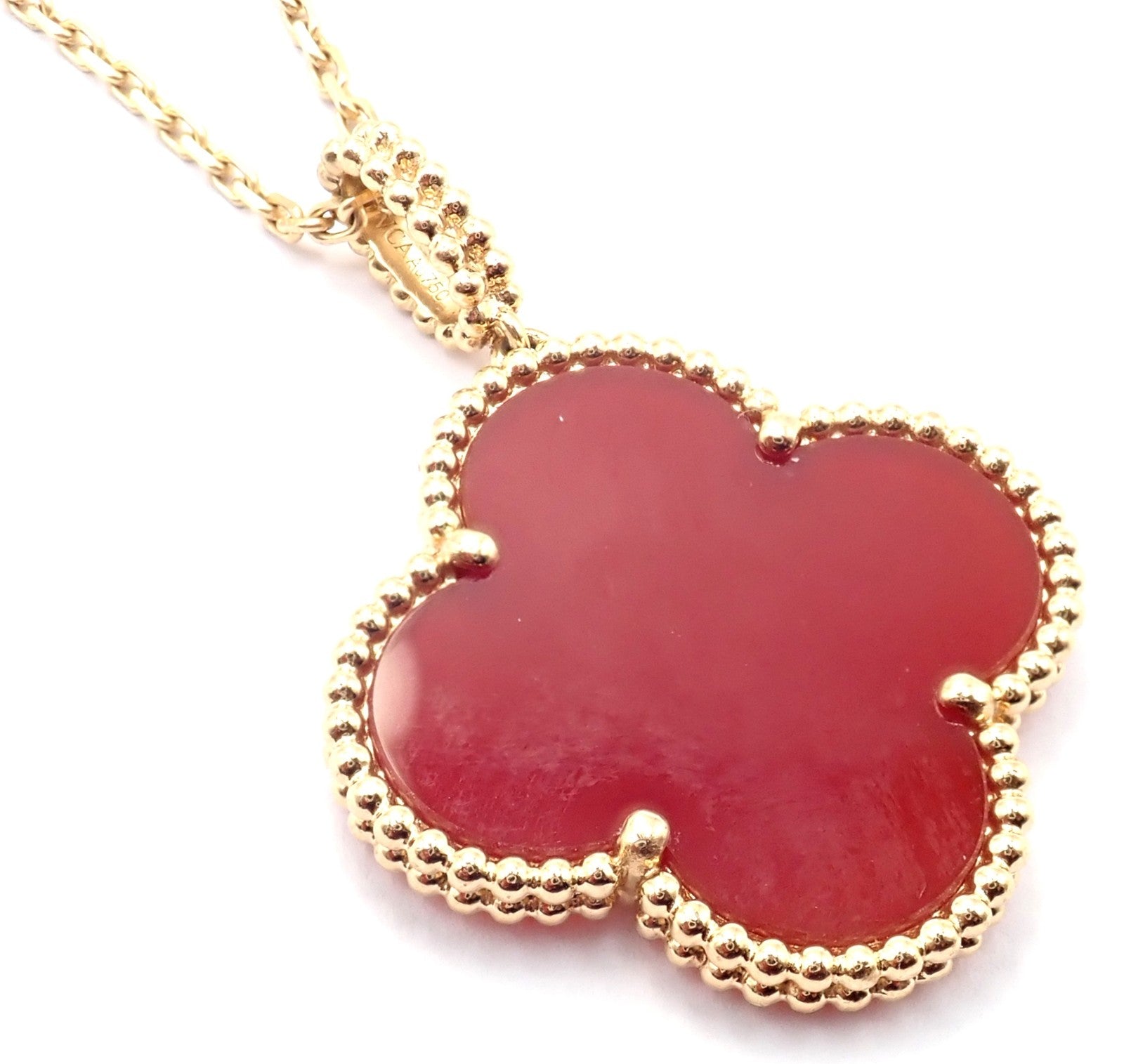 Van Cleef & Arpels Jewelry & Watches:Fine Jewelry:Necklaces & Pendants Van Cleef & Arpels 18k Gold Magic Alhambra Carnelian Motif Long Necklace Cert