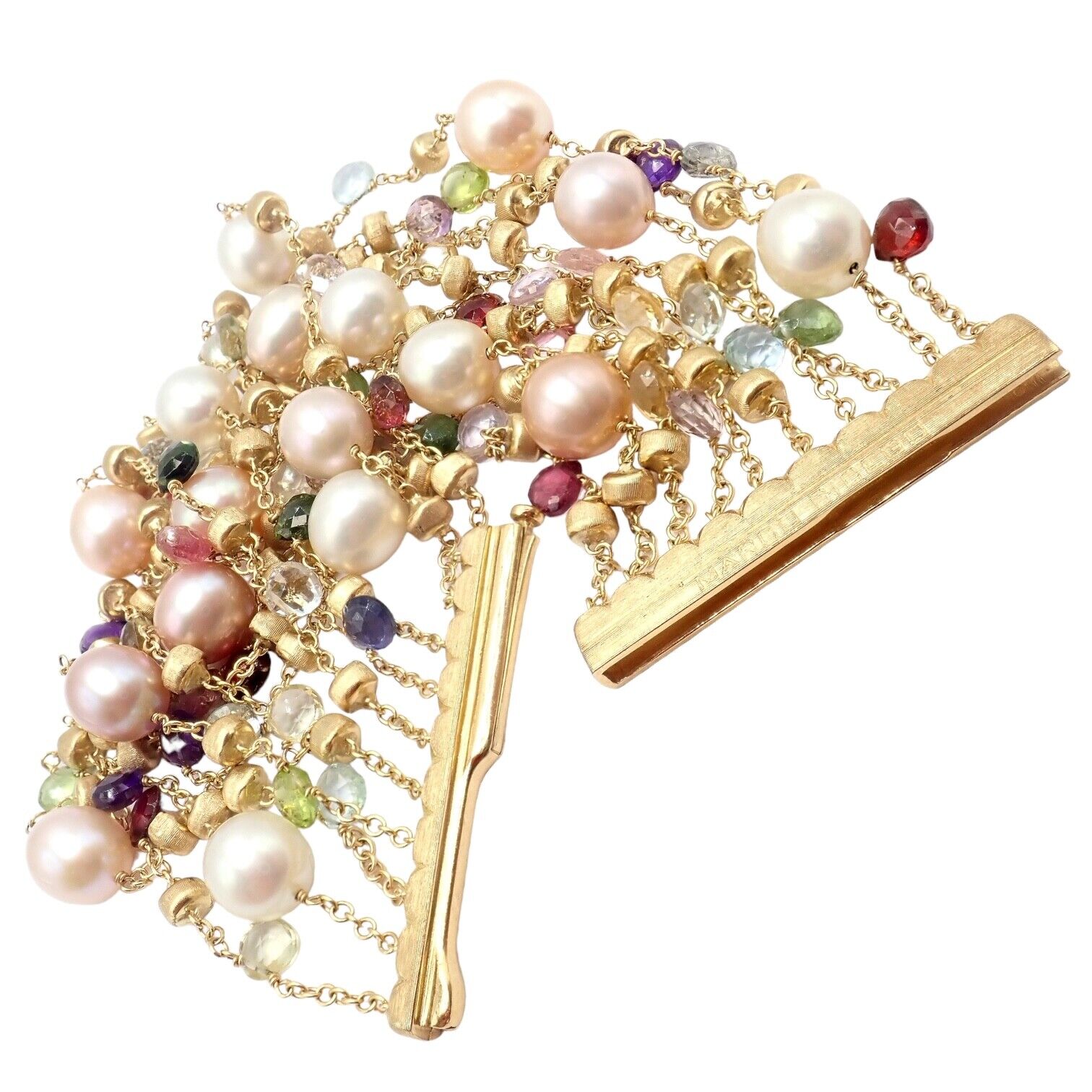 Marco Bicego 18k Yellow Gold Ten Stand Pearl Multicolor Stones Paradise Bracelet | Fortrove