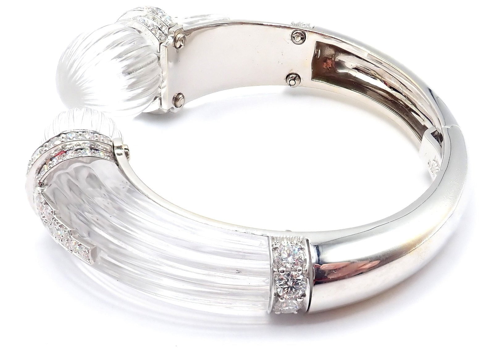 Authentic! David Webb 18k Gold & Platinum Diamond Rock Crystal Bangle Bracelet | Fortrove