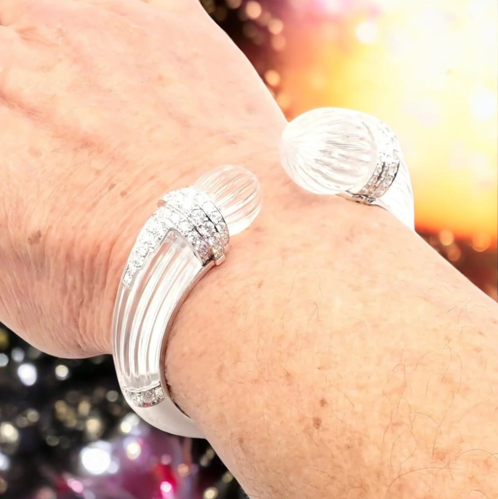 David Webb Jewelry & Watches:Fine Jewelry:Bracelets & Charms Authentic! David Webb 18k Gold & Platinum Diamond Rock Crystal Bangle Bracelet