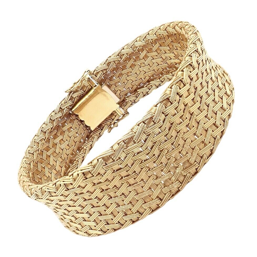 Authentic! Roberto Coin 18k Yellow Gold Large Basket Weave Bracelet | Fortrove