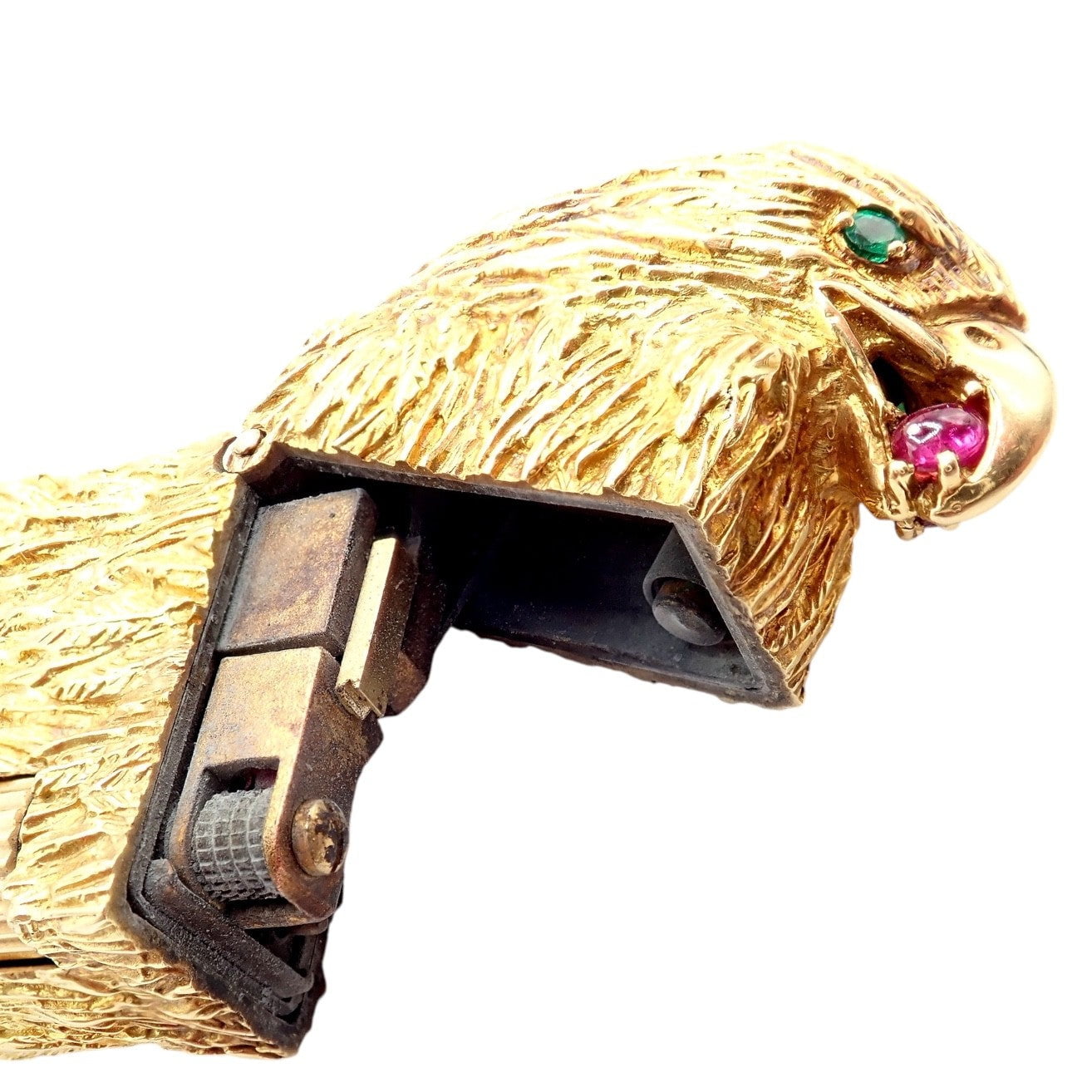 Dunhill Collectibles:Tobacciana:Lighters:Dunhill Vintage Dunhill 18k Yellow Gold Ruby Emerald Eagle Rollagas Lighter 1950's