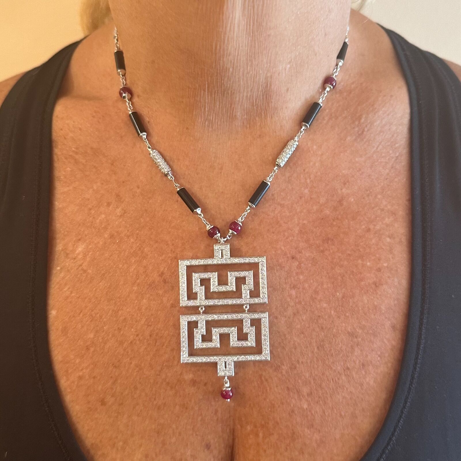 Cartier Le Baiser Du Dragon 18k White Gold Onyx Ruby Diamond Pendant Necklace | Fortrove