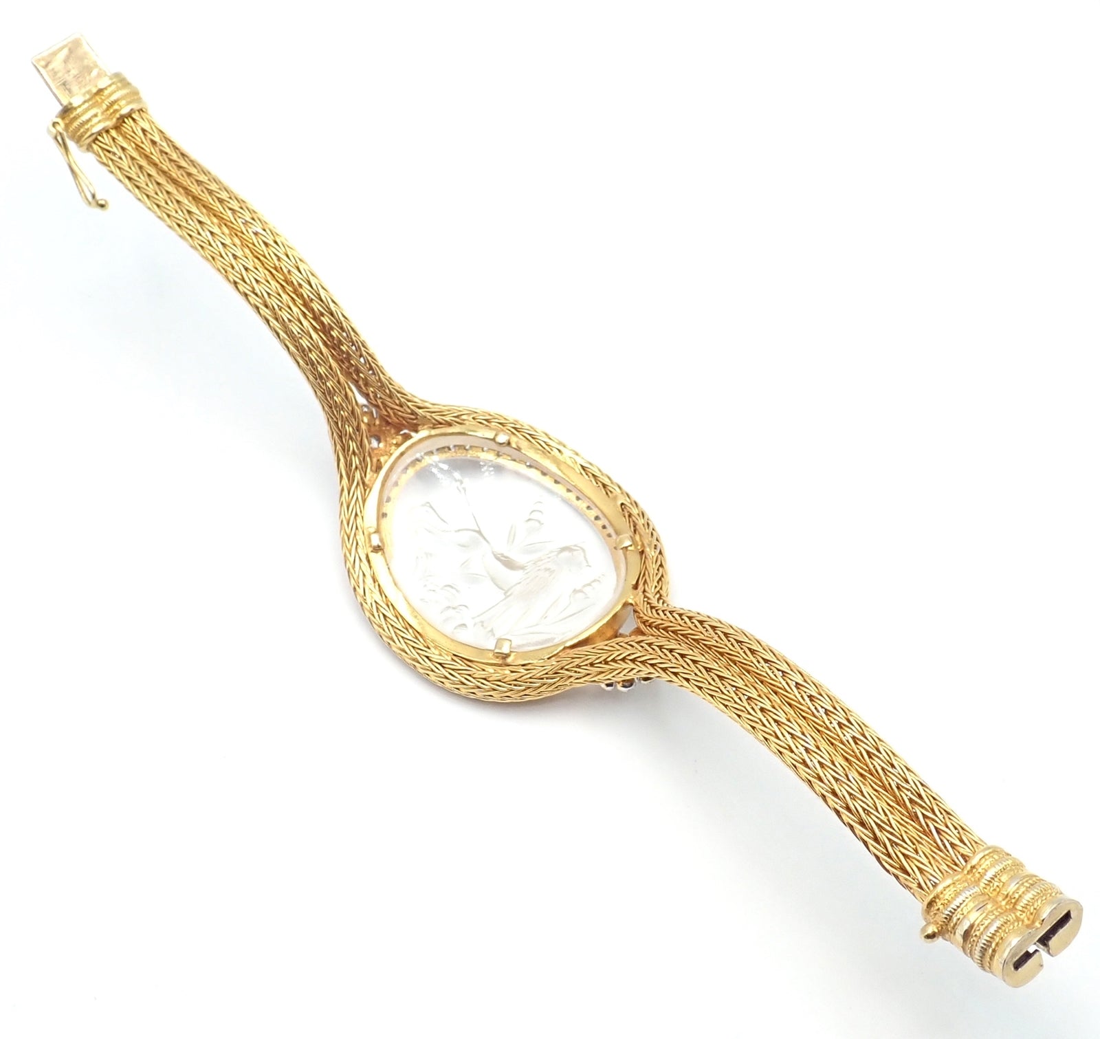 Authentic! Ilias Lalaounis 18k Yellow Gold Diamond Rock Crystal Bangle Bracelet | Fortrove