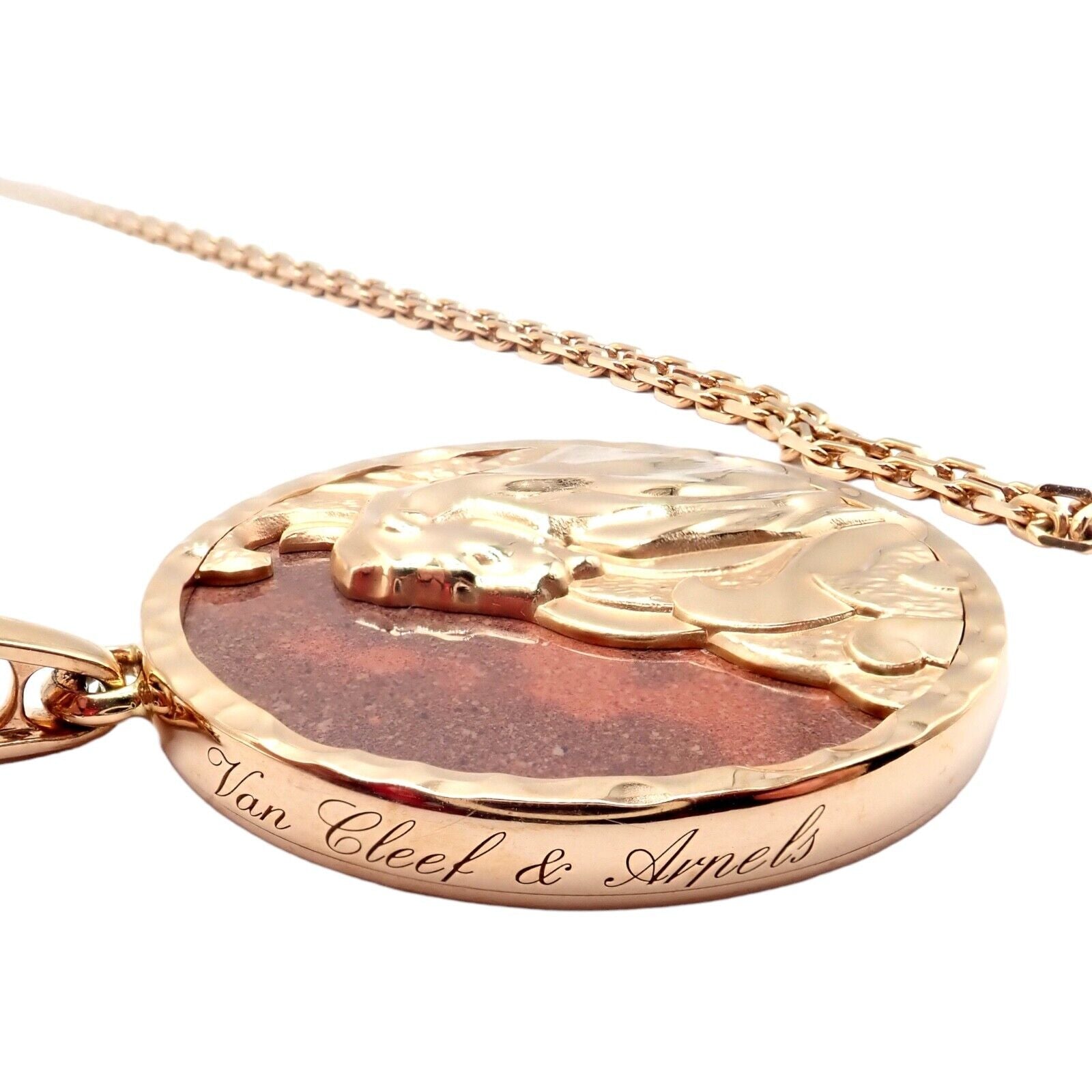 Van Cleef & Arpels Zodiaque 18k Rose Gold Leo Pendant Red Jasper Necklace + Cert | Fortrove