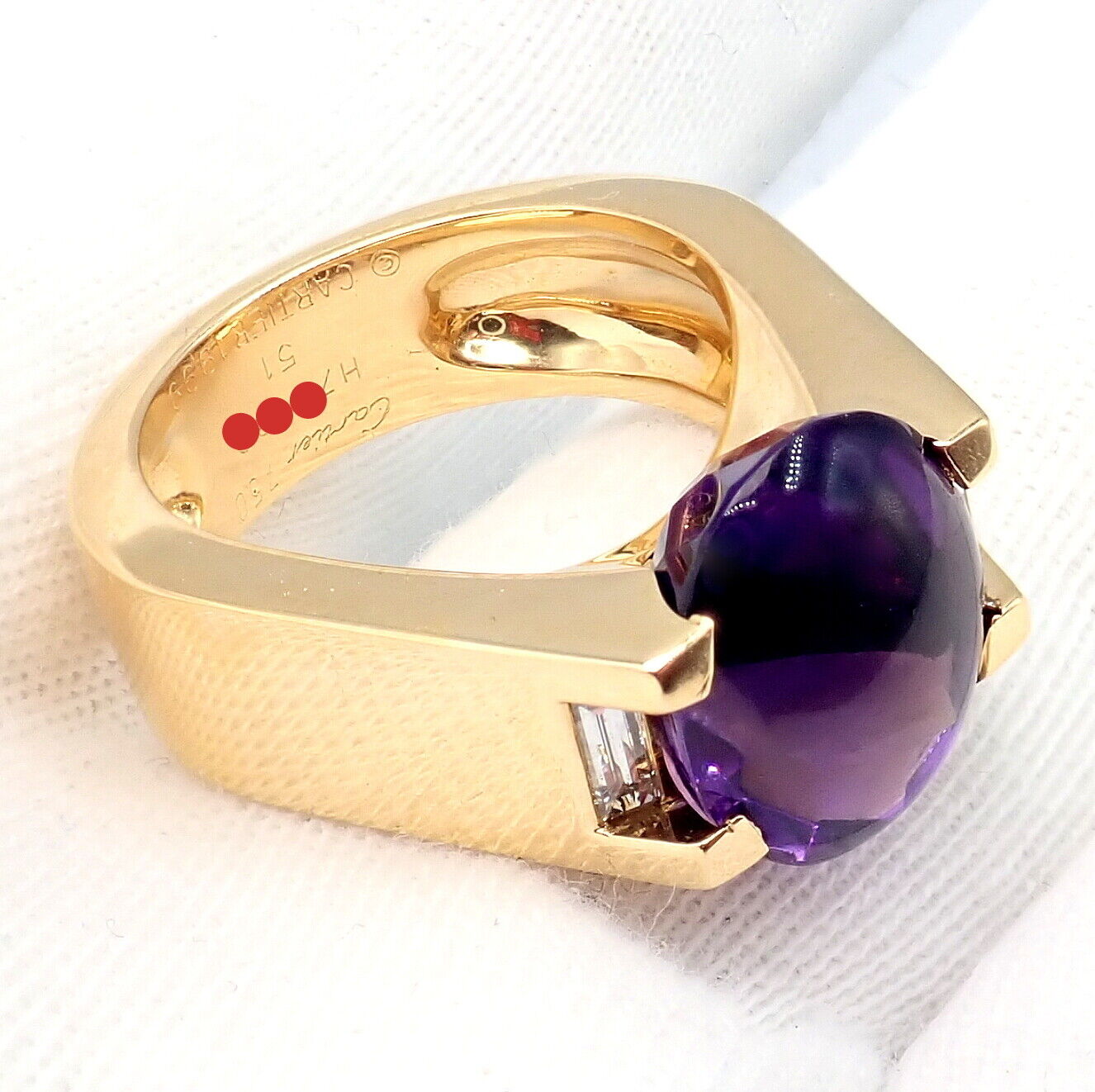 Authentic! Cartier Tankissi 18k Yellow Gold Diamond Large Amethyst Ring | Fortrove