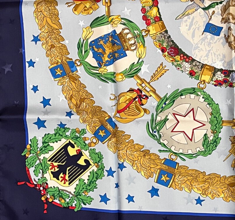 Authentic RARE! Hermes Emblemes De L'Europe Vintage 90cm Silk Scarf | Fortrove