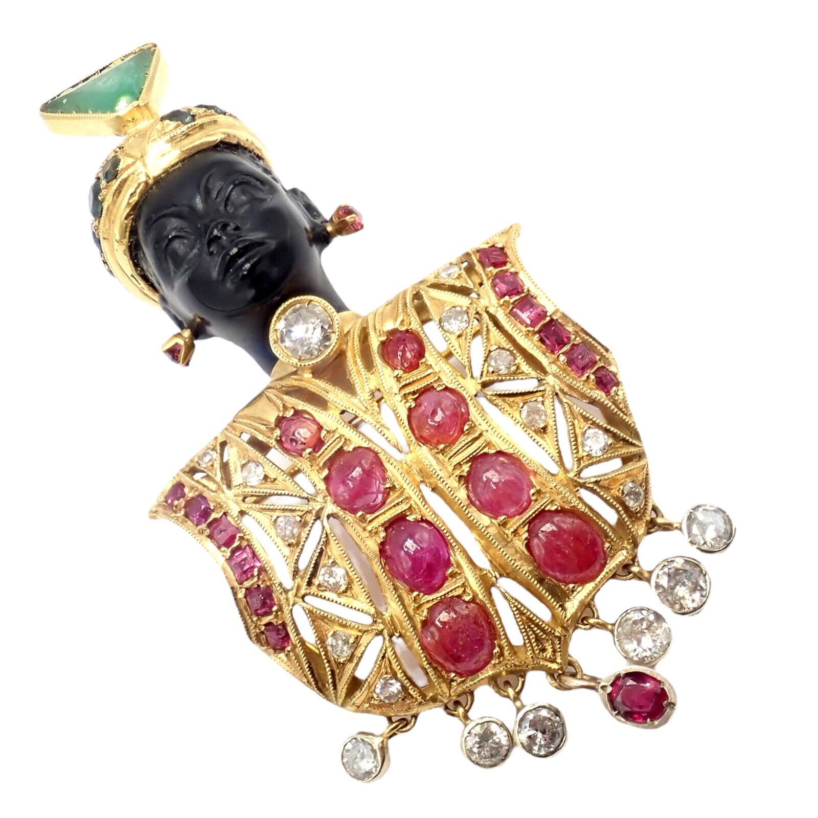 Rare! Ethel Merman Estate 18k Yellow Gold Large Blackamoor Diamond Ruby Brooch | Fortrove