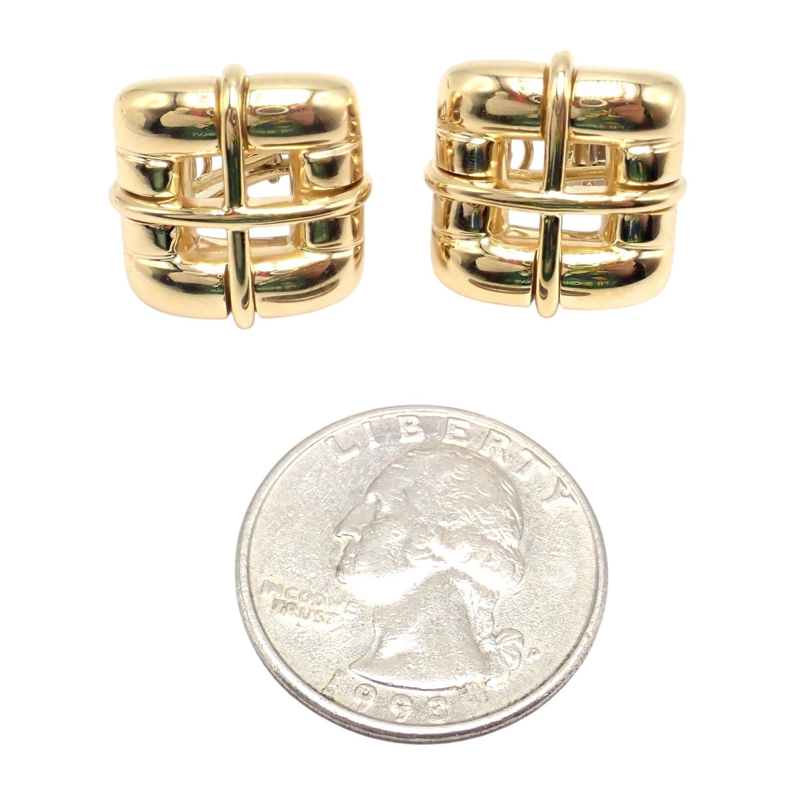 Rare! Vintage Tiffany & Co 18k Yellow Gold Square Window Biscayne Earrings 2001 | Fortrove