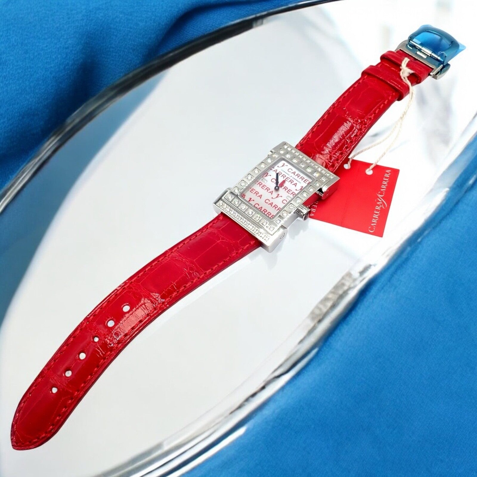 Carrera Y Carrera CyC Tempus Fugyt Diamond Red Alligator Band Ladies Watch +Box | Fortrove