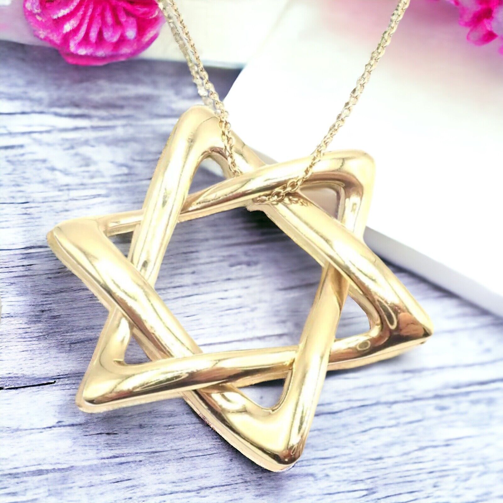 Authentic! Tiffany & Co Peretti 18k Gold Large Star Of David Pendant Necklace | Fortrove