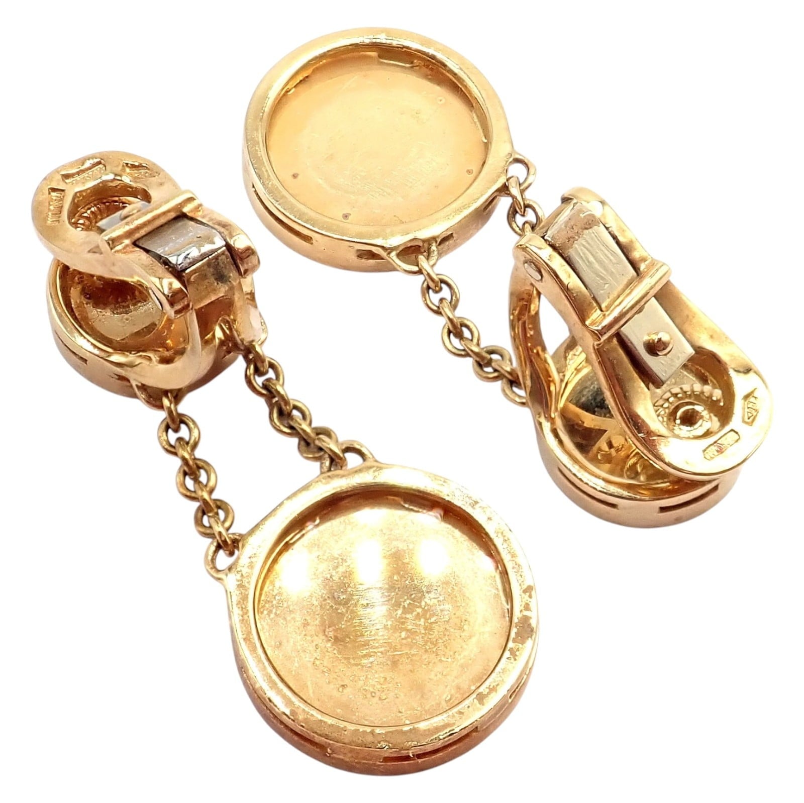 Rare! Authentic Bvlgari Bulgari 18k Yellow Gold Lapis Disc Double Logo Earrings | Fortrove