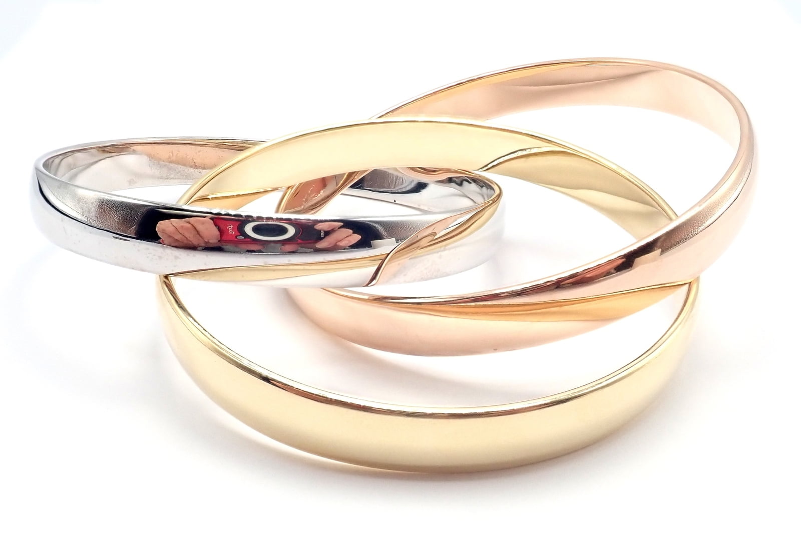 Cartier Jewelry & Watches:Fine Jewelry:Bracelets & Charms Cartier 18k Tricolor Gold Trinity Large Model Medium Size Bangle Bracelet