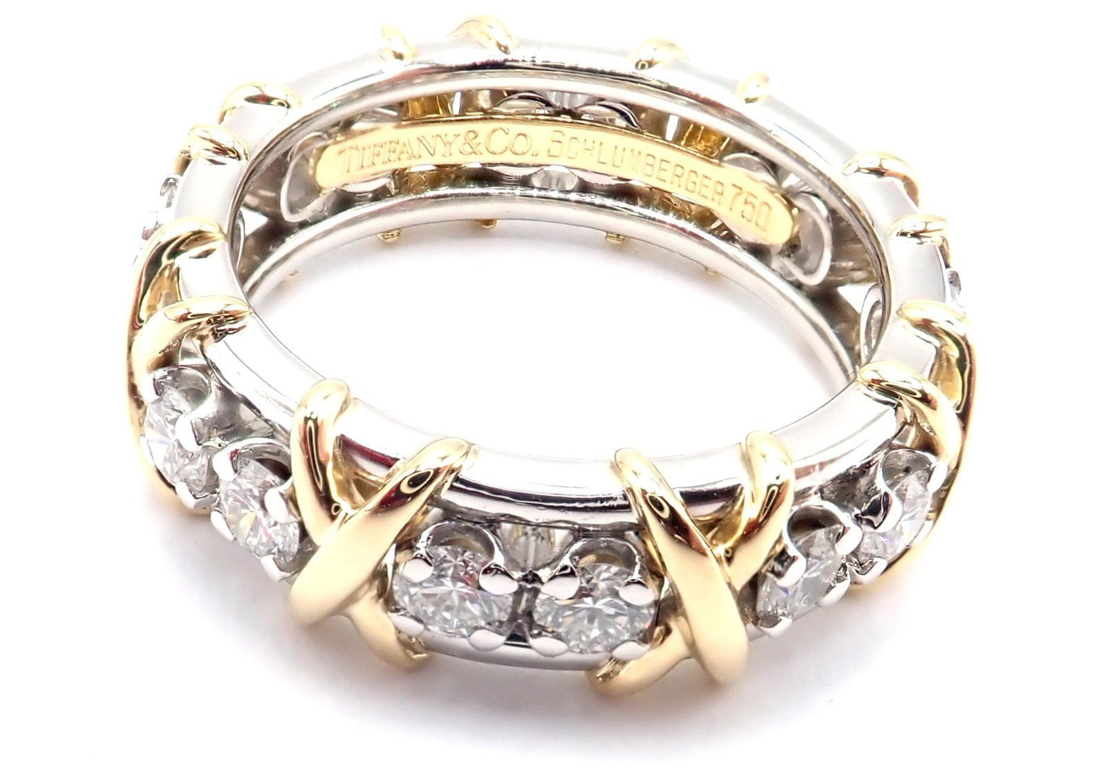 Tiffany & Co Schlumberger 18k Gold Platinum 16 Stone Diamond Band Ring Size 6 | Fortrove