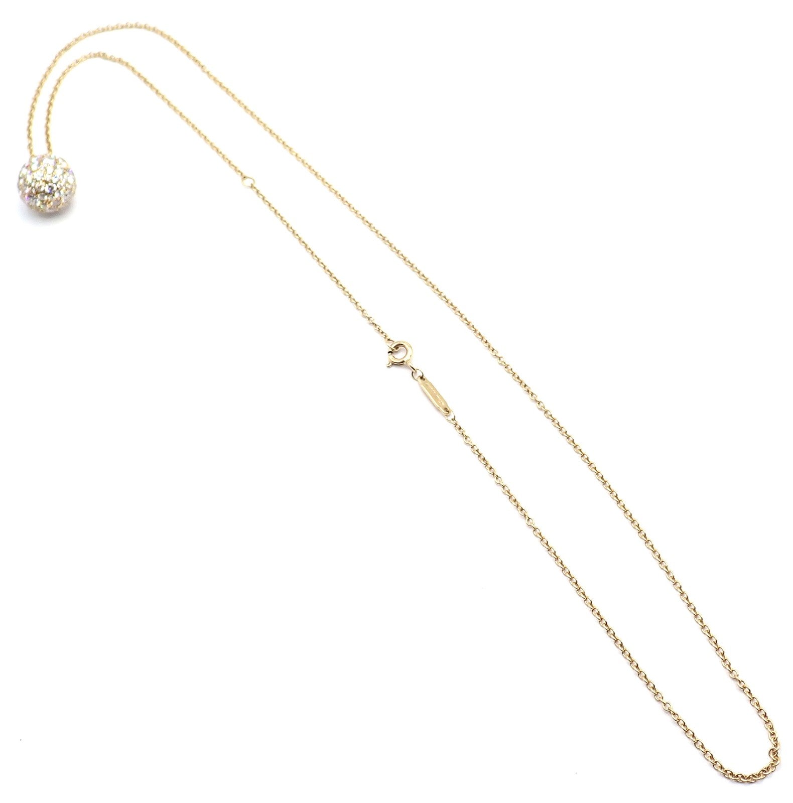 Authentic! Tiffany & Co 18k Yellow Gold Hardware Diamond Ball Pendant Necklace | Fortrove