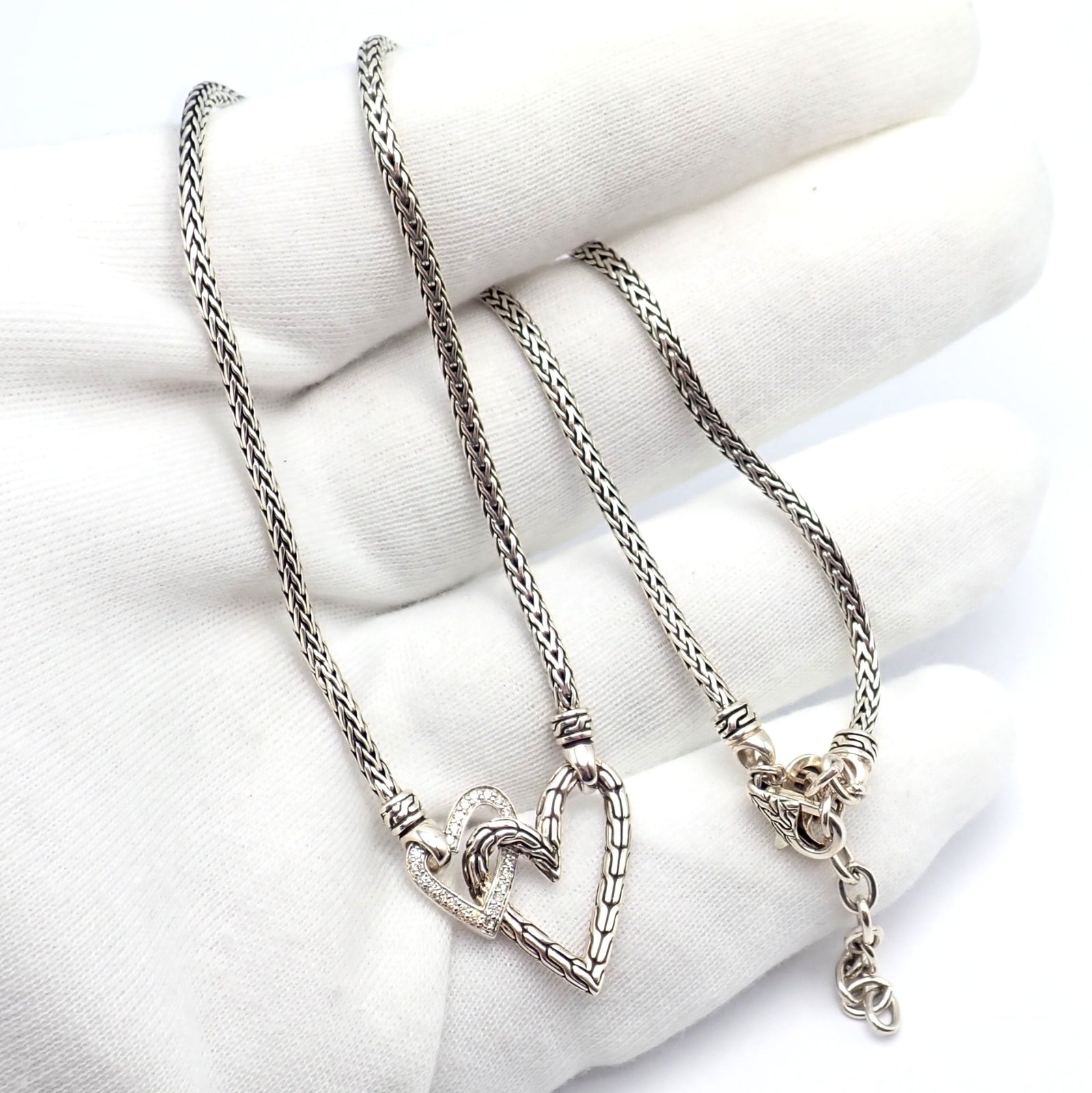 John Hardy Jewelry & Watches:Fine Jewelry:Necklaces & Pendants Authentic! John Hardy JH Silver Diamond Double Heart Manah Necklace