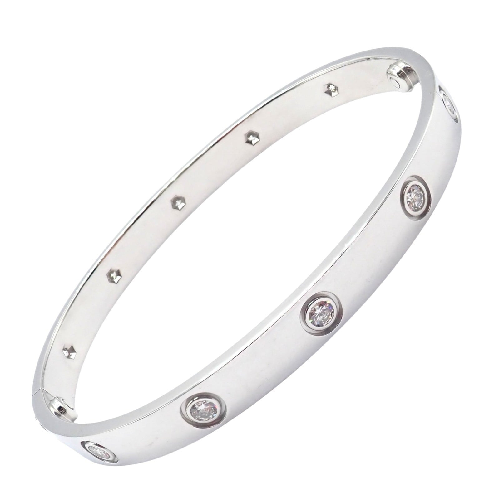 Cartier Jewelry & Watches:Fine Jewelry:Bracelets & Charms Authentic! Cartier Love 18k White Gold 10 Diamond Bangle Bracelet Size 18 Paper