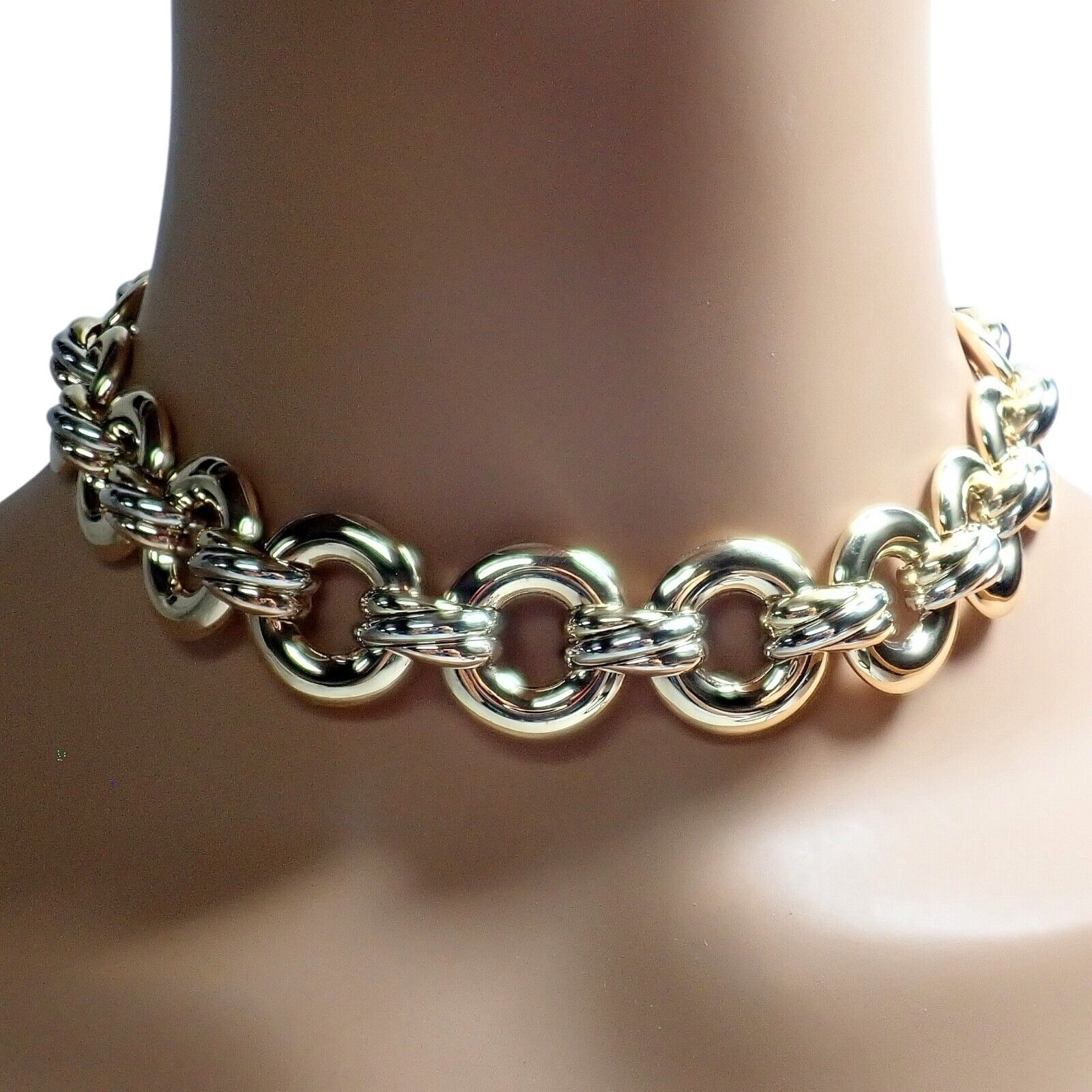 Vintage! Authentic Cartier Trinity 18k Tri-Color Gold Round Link Necklace 1996 | Fortrove