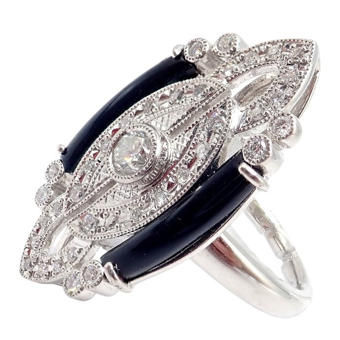 Estate Jewelry & Watches:Vintage & Antique Jewelry:Rings Vintage Estate Platinum Diamond 0.62ctw Onyx Ring sz 7.5