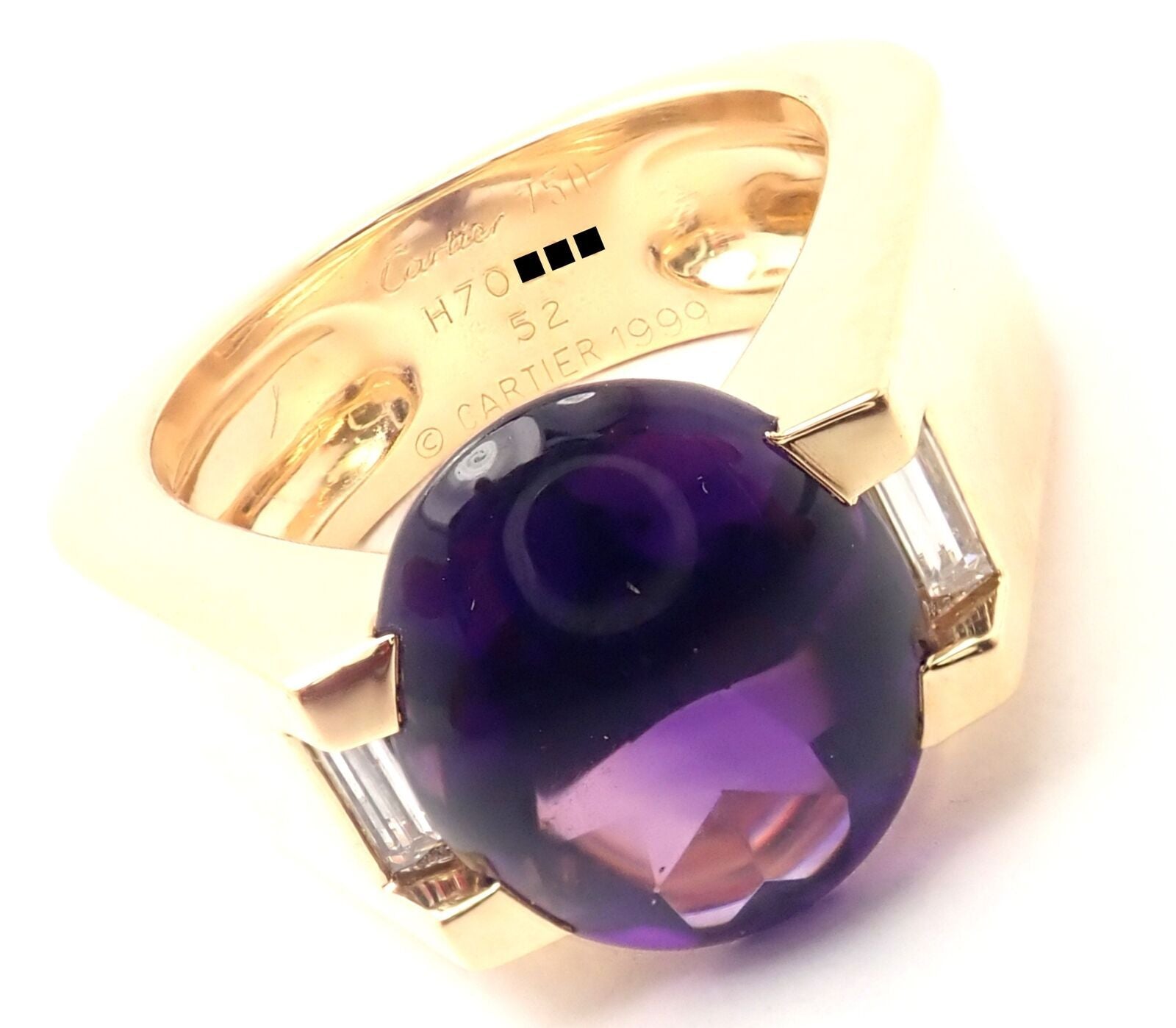 Authentic! Cartier Tankissi 18k Yellow Gold Diamond Large Amethyst Ring Paper | Fortrove