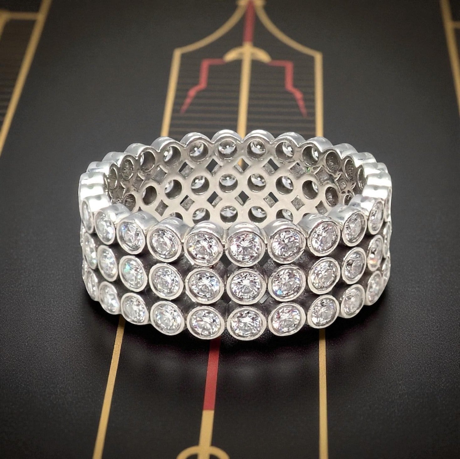 Authentic! Tiffany & Co Platinum Diamond Three Row Jazz Band Ring Size 6 | Fortrove