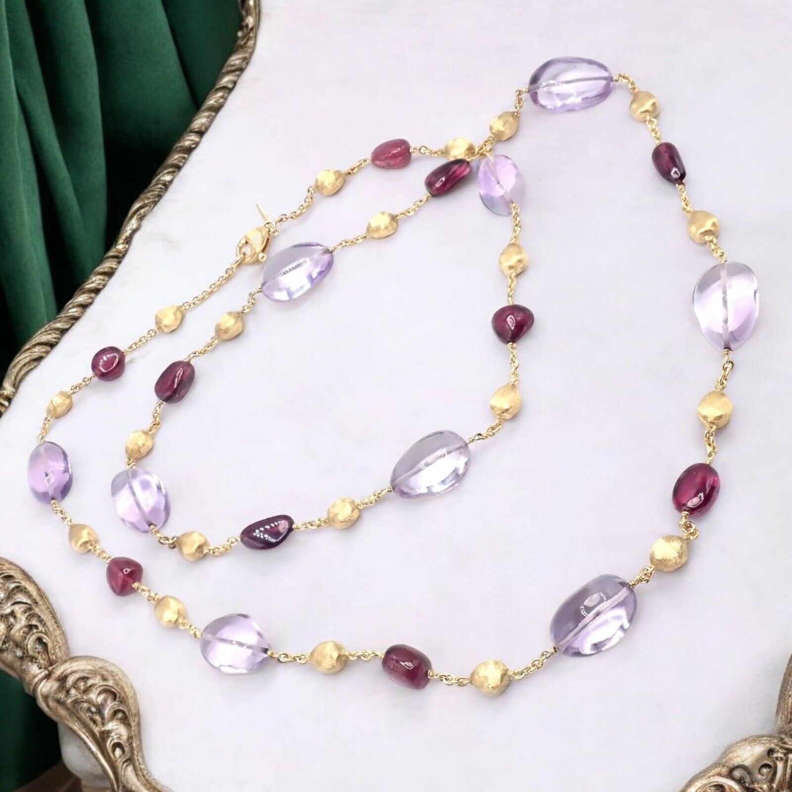 Authentic! Marco Bicego 18k Yellow Gold Amethyst Rhodolite Garnet 31" Necklace | Fortrove
