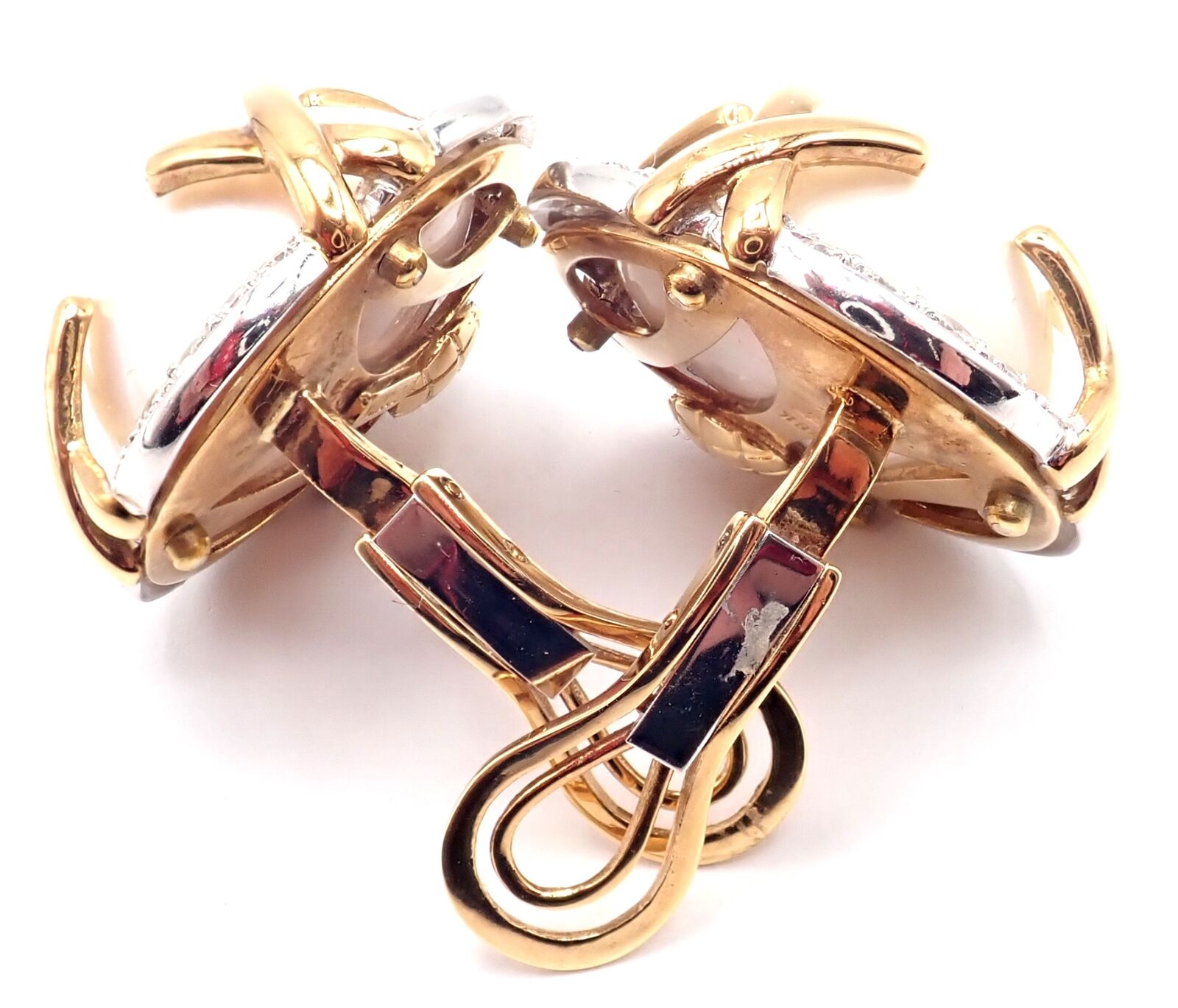 Authentic! Vintage Verdura 18k Yellow Gold Mabe Pearl Diamond Large Earrings | Fortrove